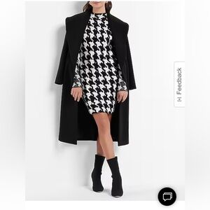 Express Houndstooth Print Mini Sweater Dress in Black & White